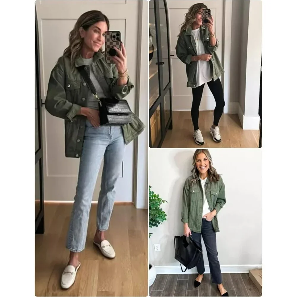 Women's Oversized Mid Long Denim Jacket Jean Biker Coat Long Sleeves Green - Picture 2 of 8